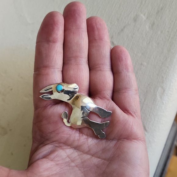 Adorable Native American Navajo Handmade Turquoise & Sterling Burro Brooch ♥️🫏 - Picture 8 of 13